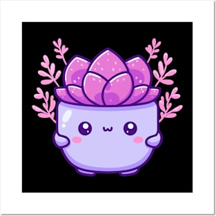 Cute succulent in pot | Cute Kawaii potted plant | Design for Kawaii Lovers Posters and Art